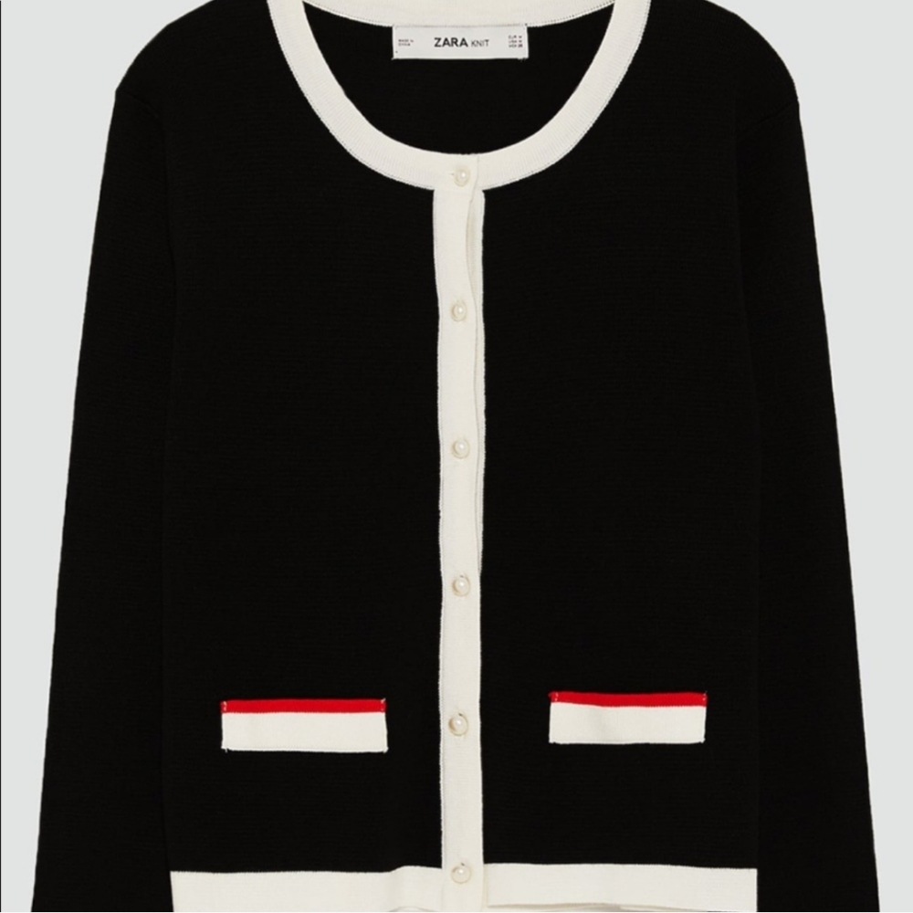 ZARA Black Cardigan w/ Faux Pearl Buttons with Matching Midi Skirt - Picture 10 of 13